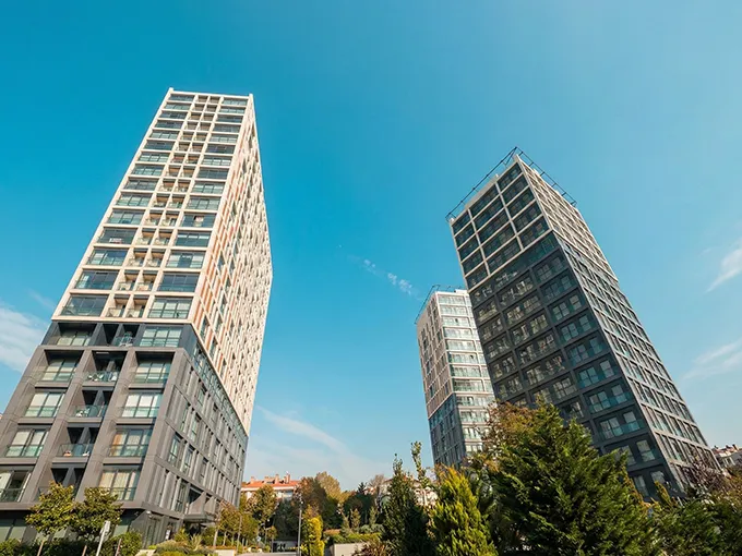 Modern luxury apartment building exterior near Baghdad Avenue Istanbul.