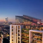 Luxury residential building with a rooftop pool overlooking the city Rams Park House skyline in Istanbul.